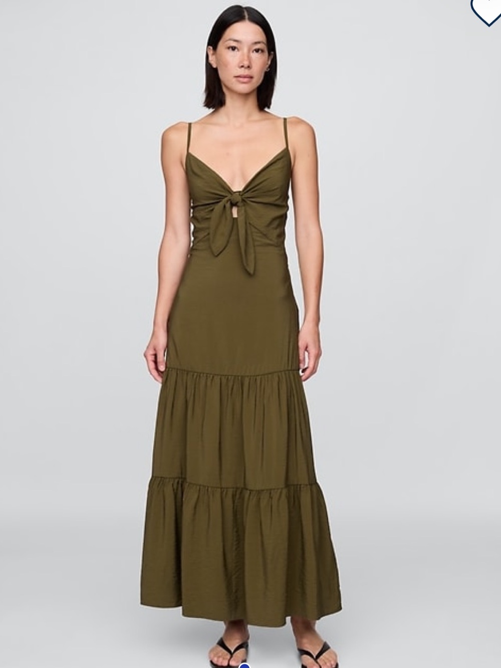 GAP Olive Green Tie-Front Tiered Maxi Dress